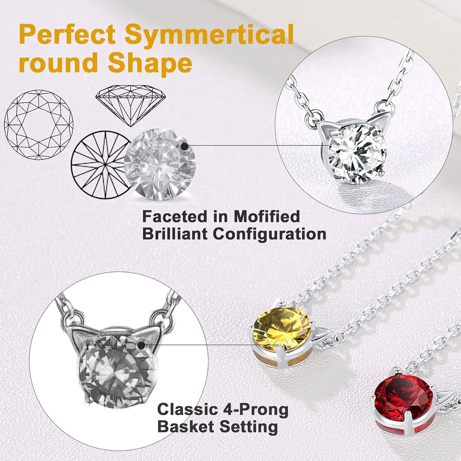 Sterling Silver Birthstone Necklace for Women,Dainty Silver Pendant Necklace with round Cubic Zirconia,16"-18"