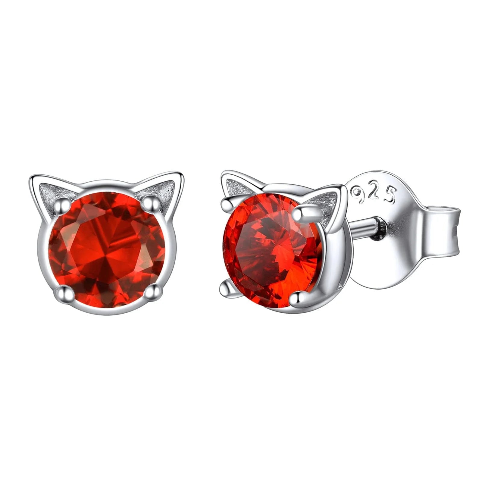 Cute 925 Sterling Silver Kitty Earrings Sweet Cartoon Cat Earrings Birthstone Jewelry for Girlfriend Daughter Little Sister