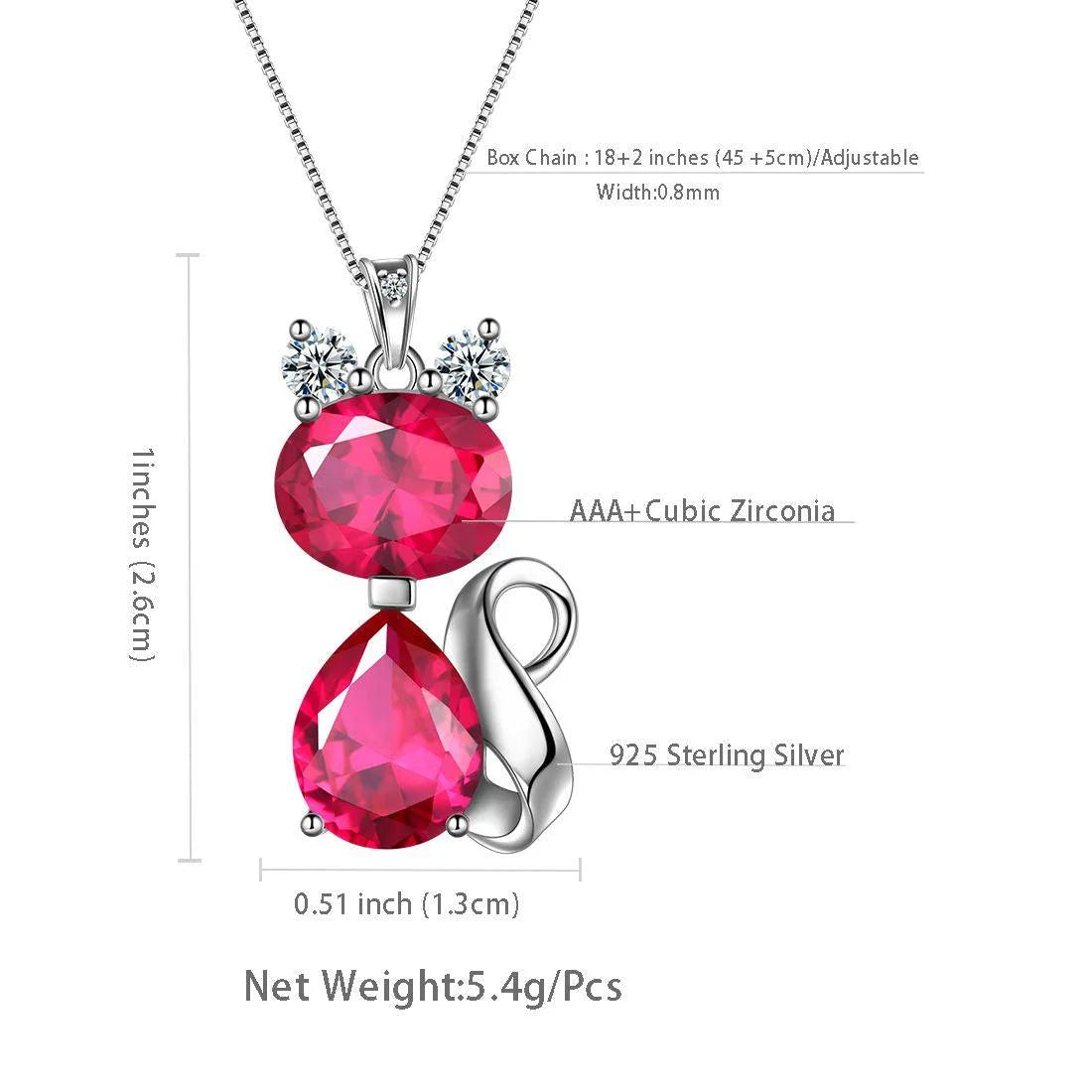 July Birthstone Necklace Cat Pendant Charms Red Ruby Necklaces 925 Sterling Silver Jewelry Women Daughter Wife Mother Christmas Birthday Gift