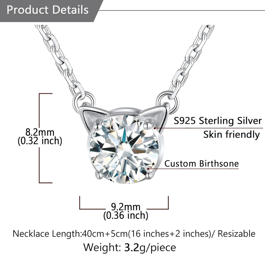 Sterling Silver Birthstone Necklace for Women,Dainty Silver Pendant Necklace with round Cubic Zirconia,16"-18"