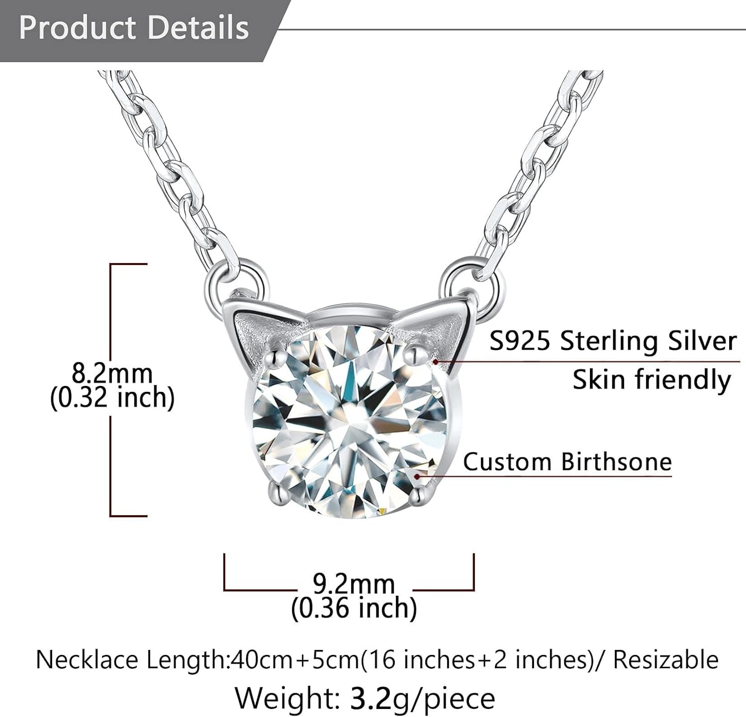 Sterling Silver Birthstone Necklace for Women,Dainty Silver Pendant Necklace with round Cubic Zirconia,16"-18"