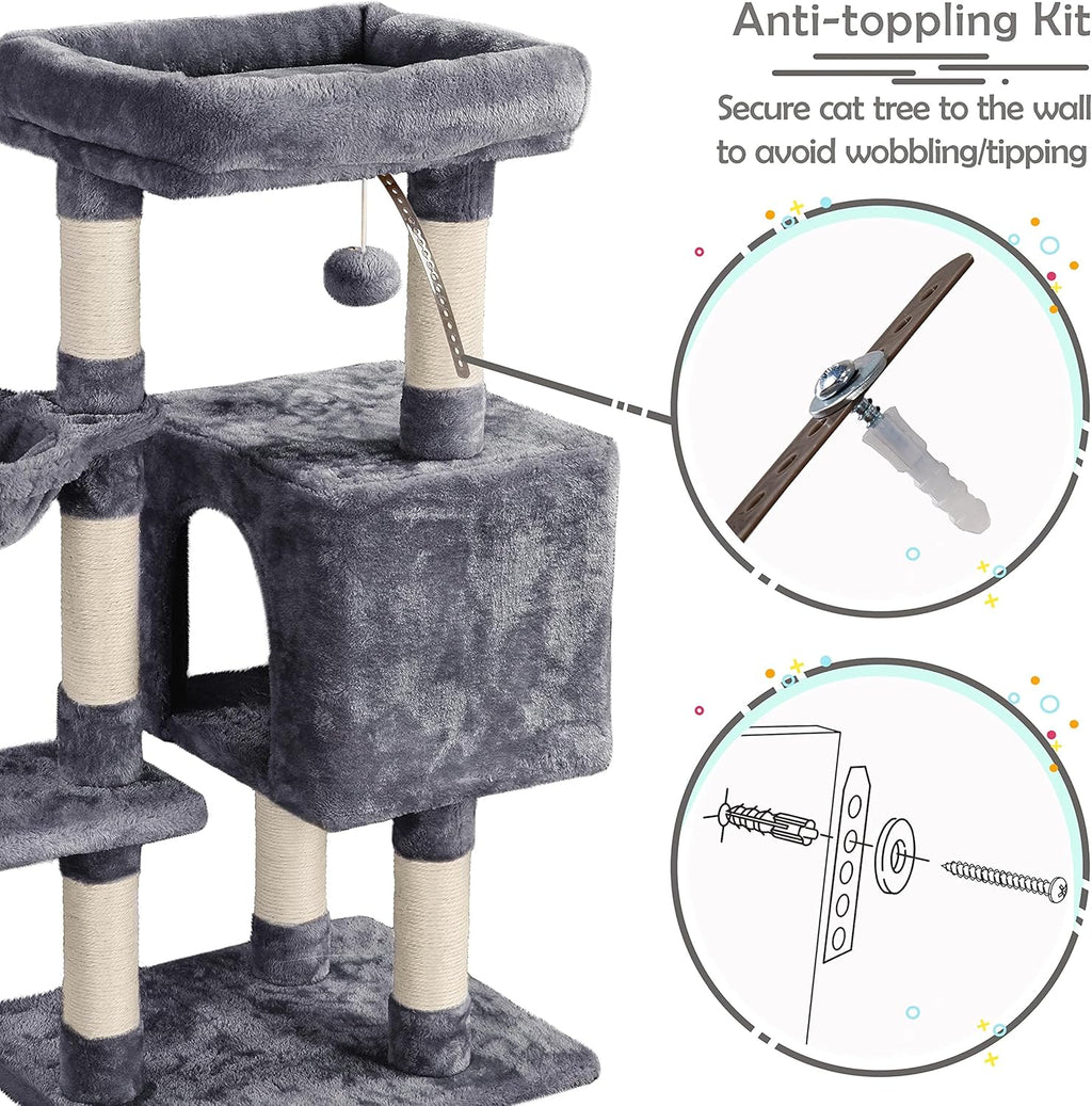 Cat Tree, 38In Cat Tower Condo with Large Padded Perch, Scratching Posts for Indoor Kitten, Furniture, Dark Gray