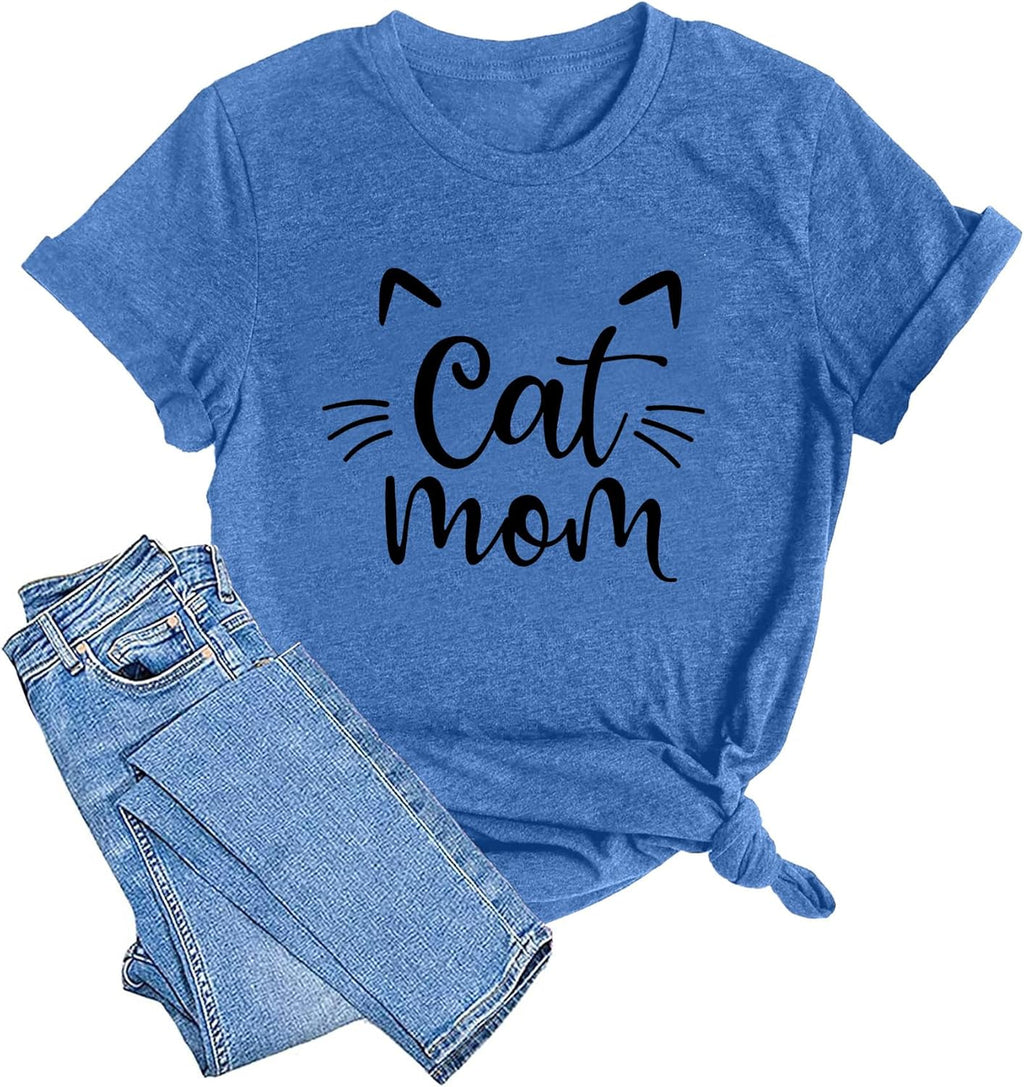 Cat Mom Shirts for Women Cat Mama T-Shirts Pet Lover Gifts Shirts Funny Cat Graphic Tees Shirts