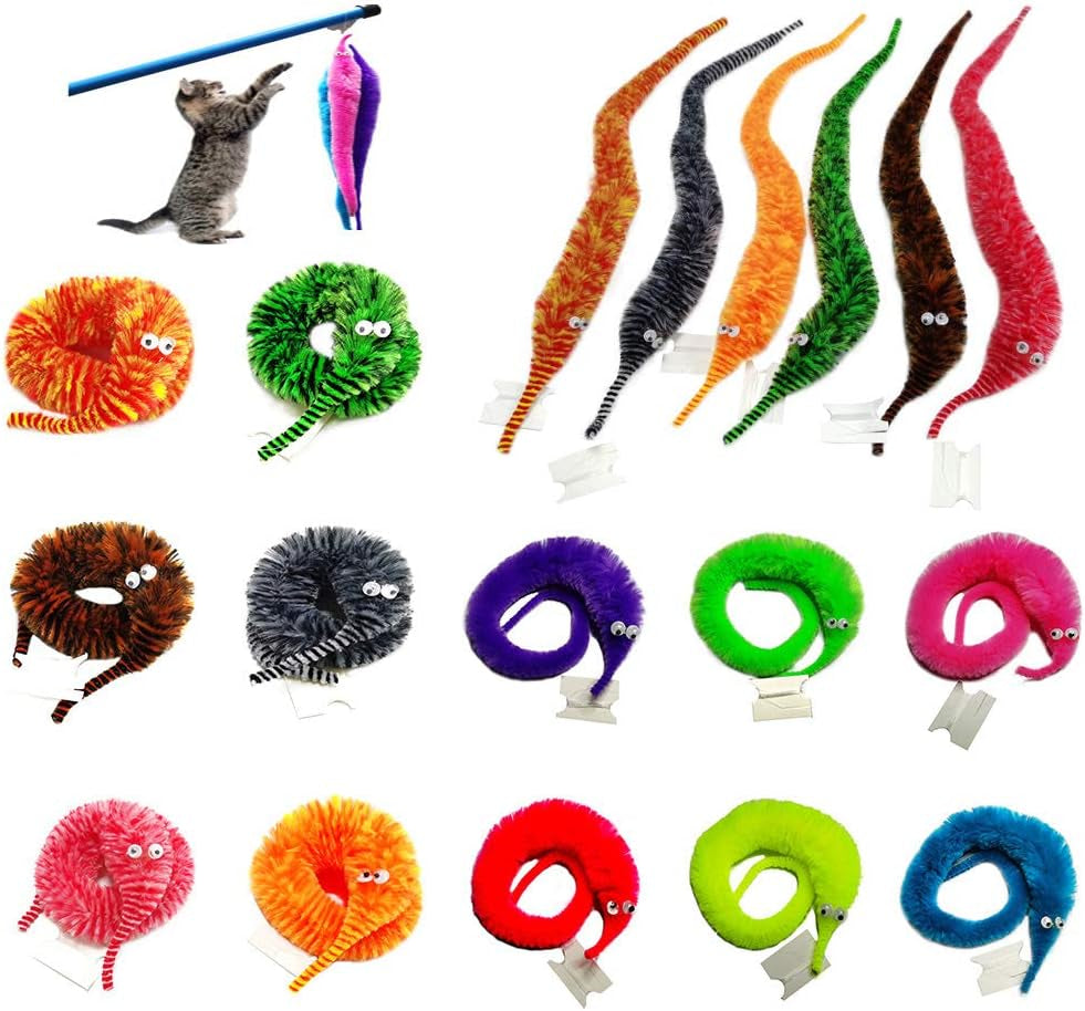 40Pcs Fuzzy Worm Toys, Magic Fuzzy Worms on String Bulk Trick Toy Carnival Kid Party Favors for Kid Cat (20 Colors)