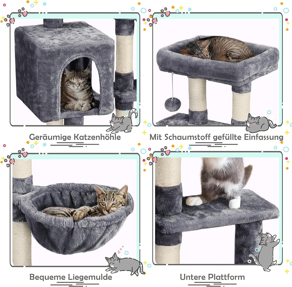 Cat Tree, 38In Cat Tower Condo with Large Padded Perch, Scratching Posts for Indoor Kitten, Furniture, Dark Gray