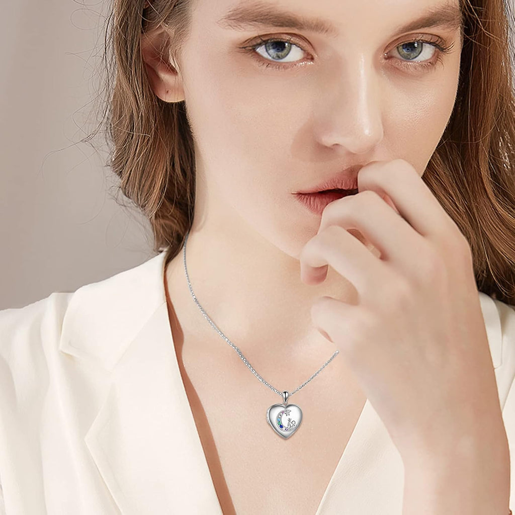 S925 Sterling Silver Heart Lockets Necklace That Holds Pictures Jewelry for Women Photo Pendant Necklace for Birthday Gifts