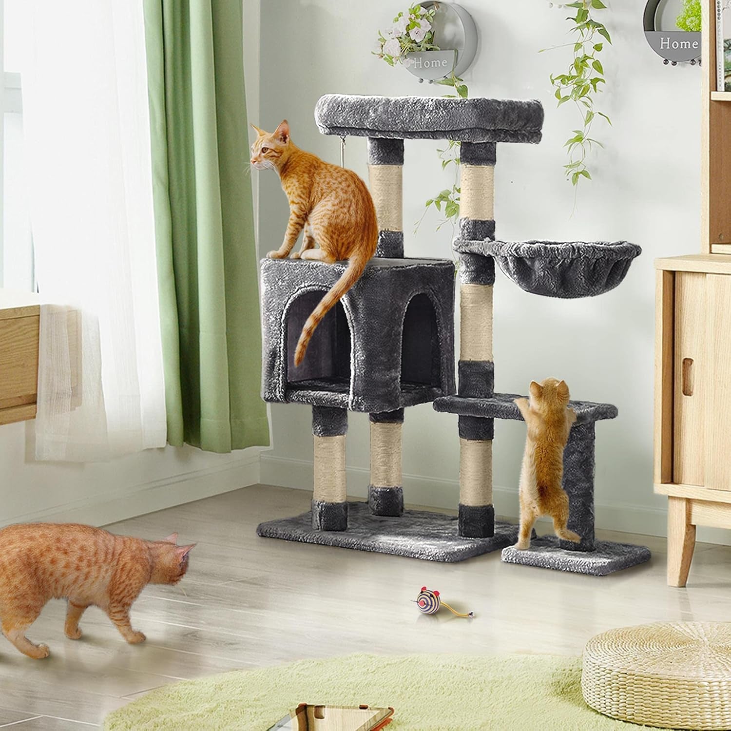 Cat Tree, 38In Cat Tower Condo with Large Padded Perch, Scratching Posts for Indoor Kitten, Furniture, Dark Gray