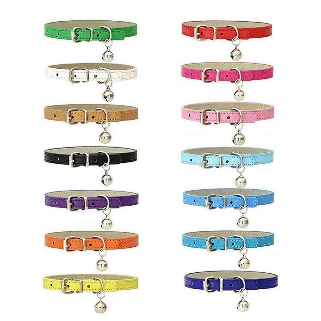 Cat Collar with Bell, Soft Pu Leather Small Dog Collars Adjustable Buckle for Extra Small Medium Tiny Female Male Boys Girls Pets Puppy Kitten Teacup Yorkie