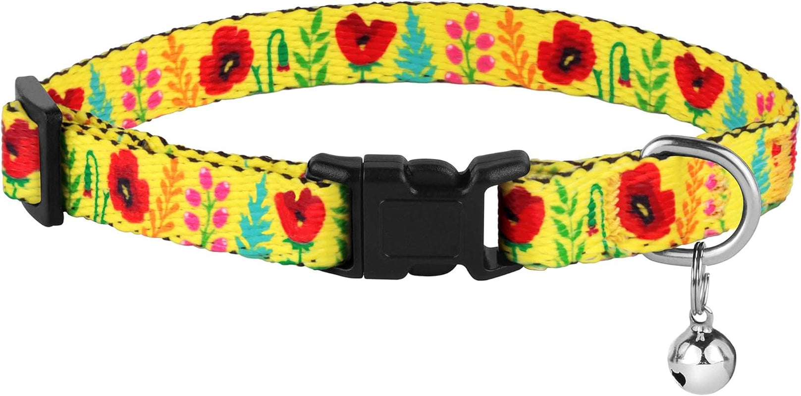 Cat Collar with Removable Bell Floral Pattern 2 Pack Set Flower Adjustable Safety Breakaway Collars for Cats Kitten