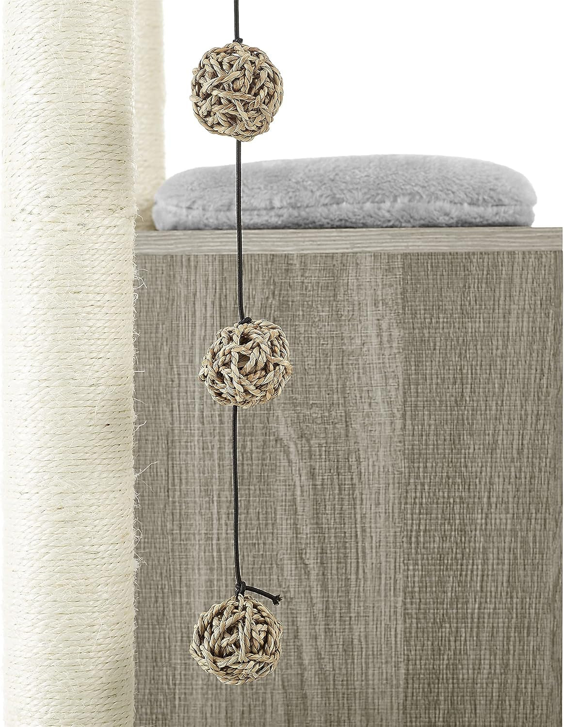 Elegant Wooden Modern Cat Tree Cat Condo Multi-Level Towers Cat Activity Tower with Scratching Posts, with Removable and Washable Mats (Grey High Tower)