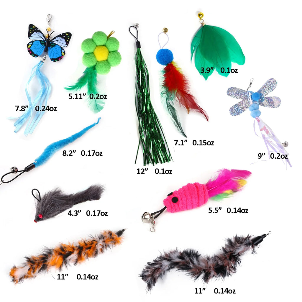 11 PCS Cat Feather Toy - Multiple Styles Feather Refills for Cat Toys