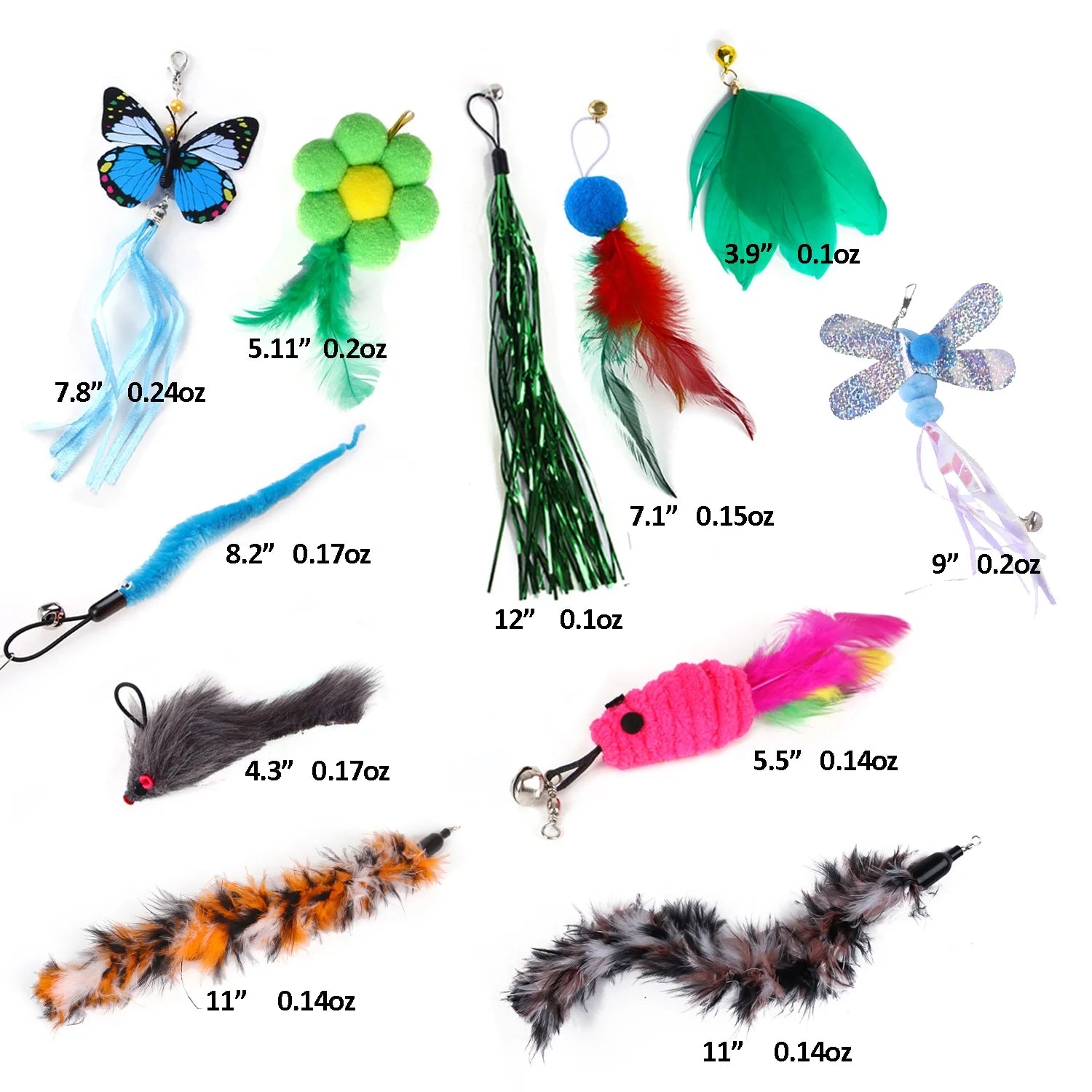11 PCS Cat Feather Toy - Multiple Styles Feather Refills for Cat Toys