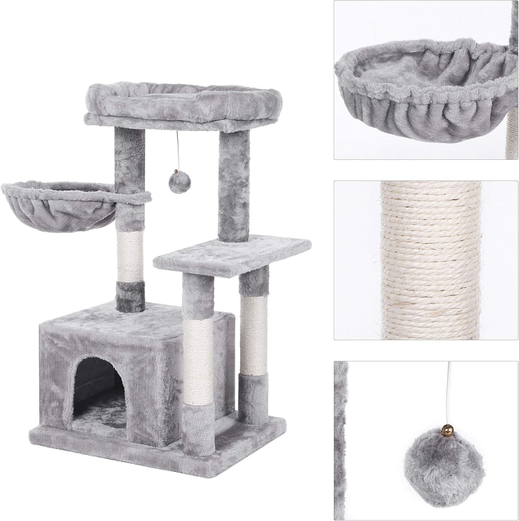 Cat Tree Condo with Scratching Post Cat Tower Padded Plush Perch and Cozy Basket for Kitten Light Grey MMJ11L