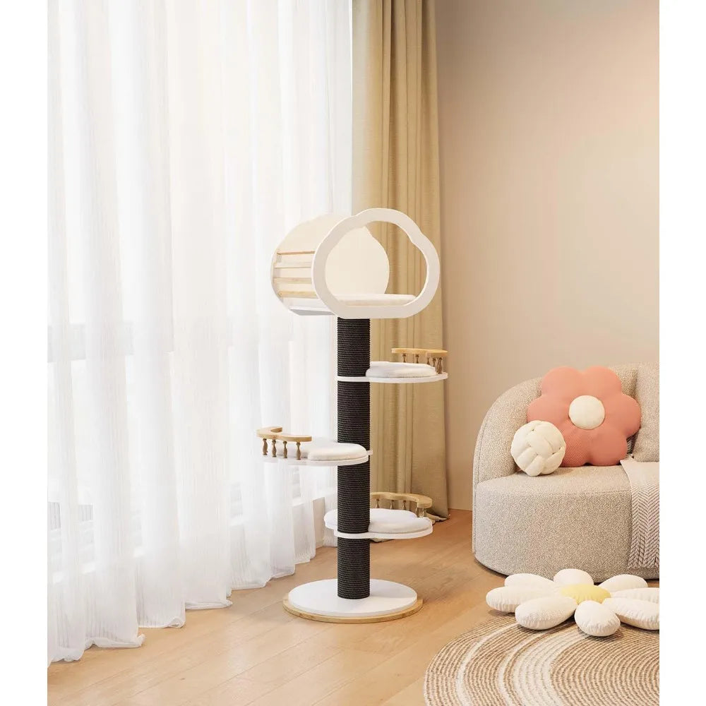 Cat Tree Modern, Extra Large Solid Wooden Cat Tower, 54" Tall Luxury Cat Trees Condo, 5 Level Heavy Duty for Cat Tree Indoor Cat