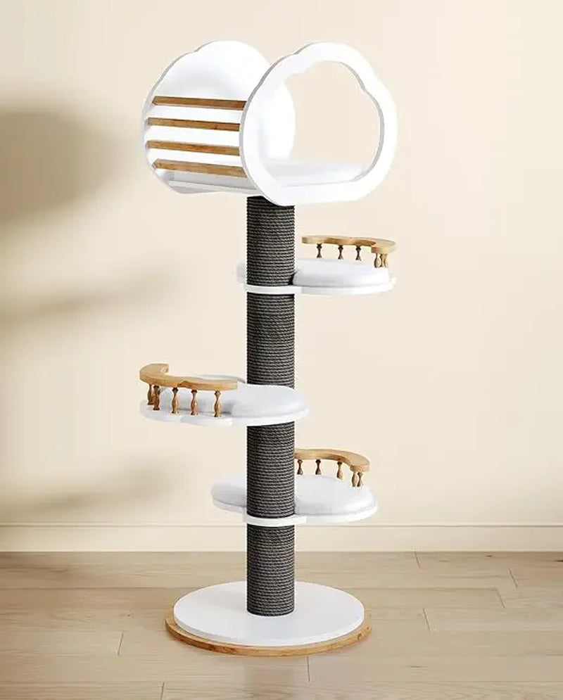 Cat Tree Modern, Extra Large Solid Wooden Cat Tower, 54" Tall Luxury Cat Trees Condo, 5 Level Heavy Duty for Cat Tree Indoor Cat