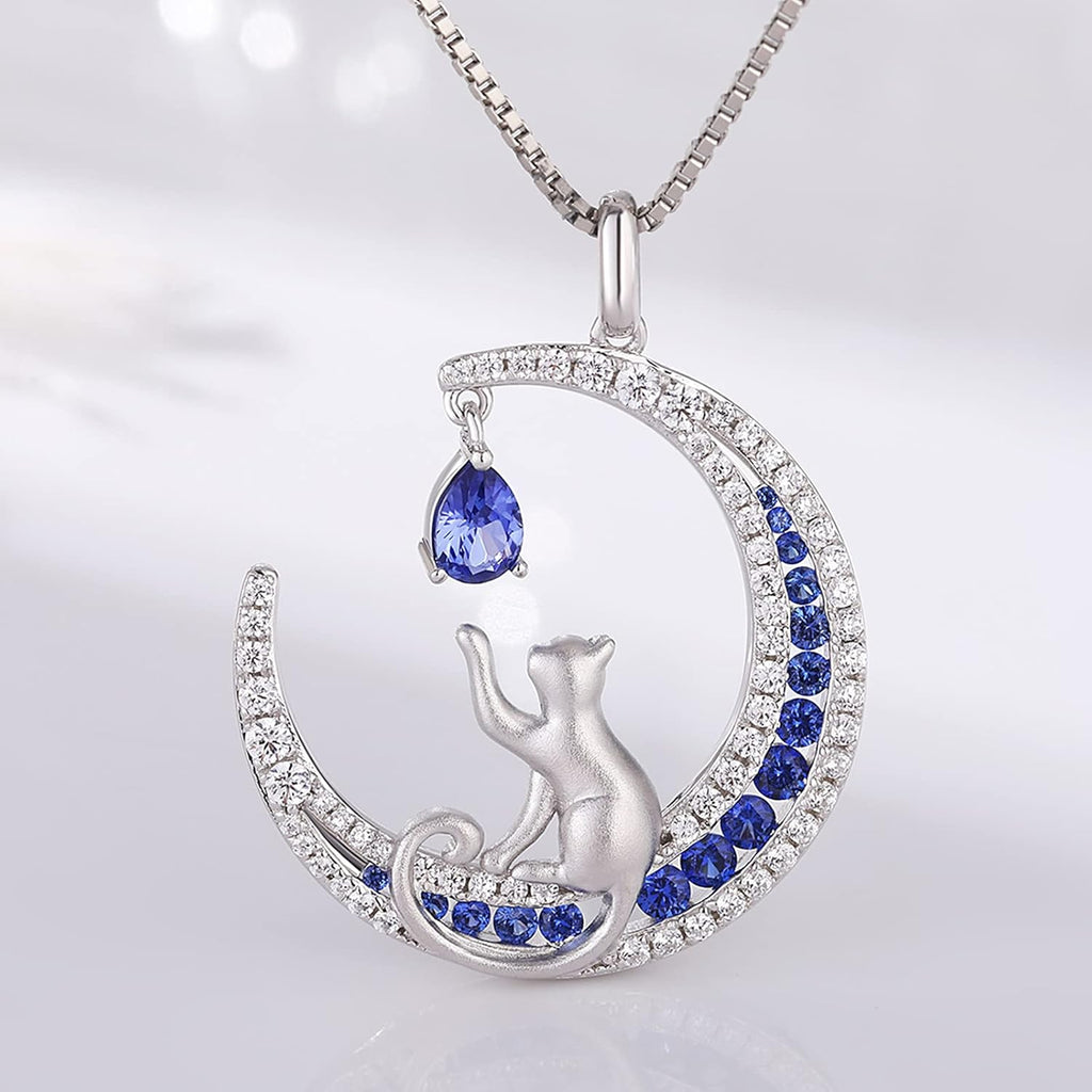 Lovely Cat Necklace for Women - Sterling Silver Cat Pendant with Cubic Zirconia