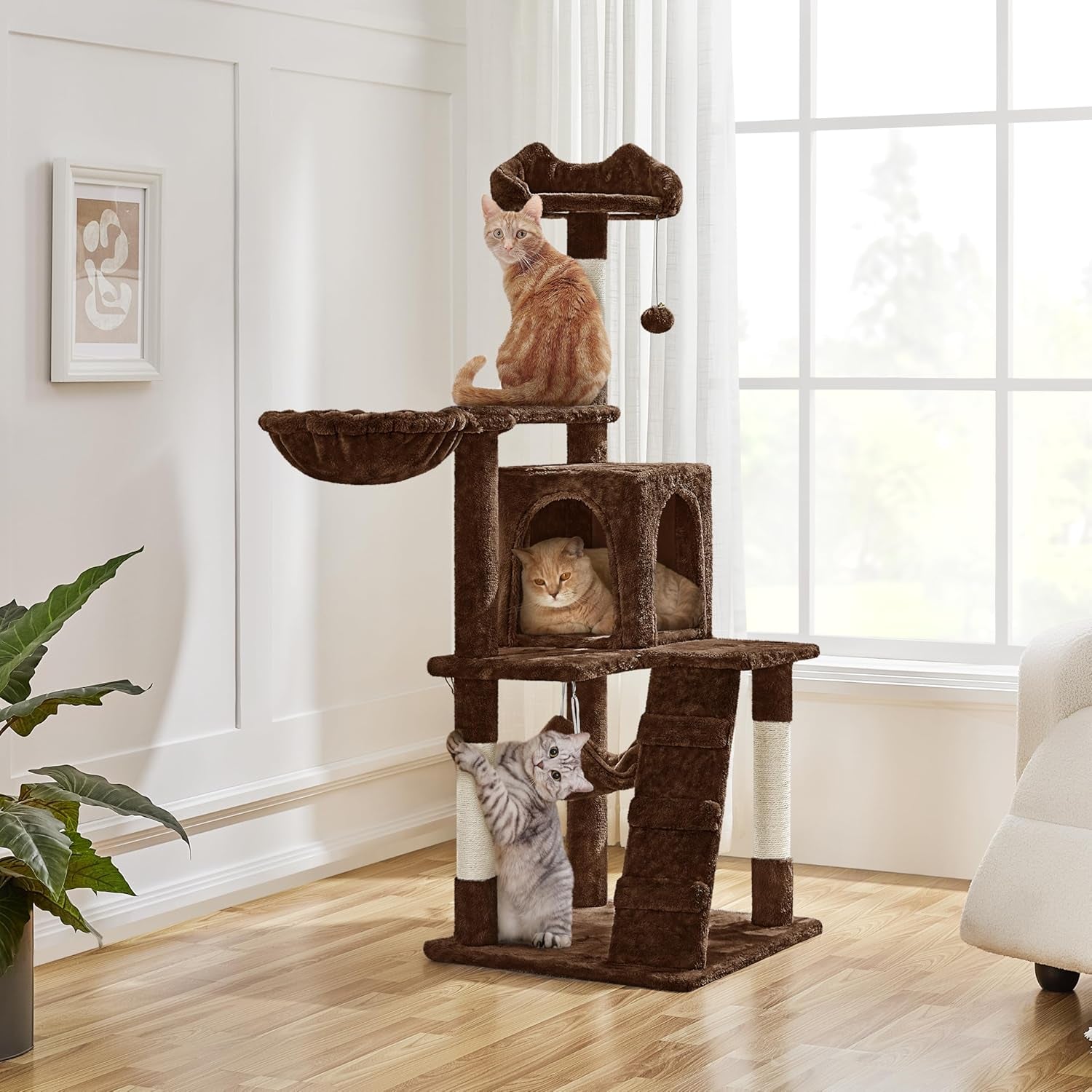 54In Cat Tree, Multi-Level Cat Tower with Scratching Posts, Spacious Condo and Hammock, Ideal Activity Center for Indoor Kittens, Brown