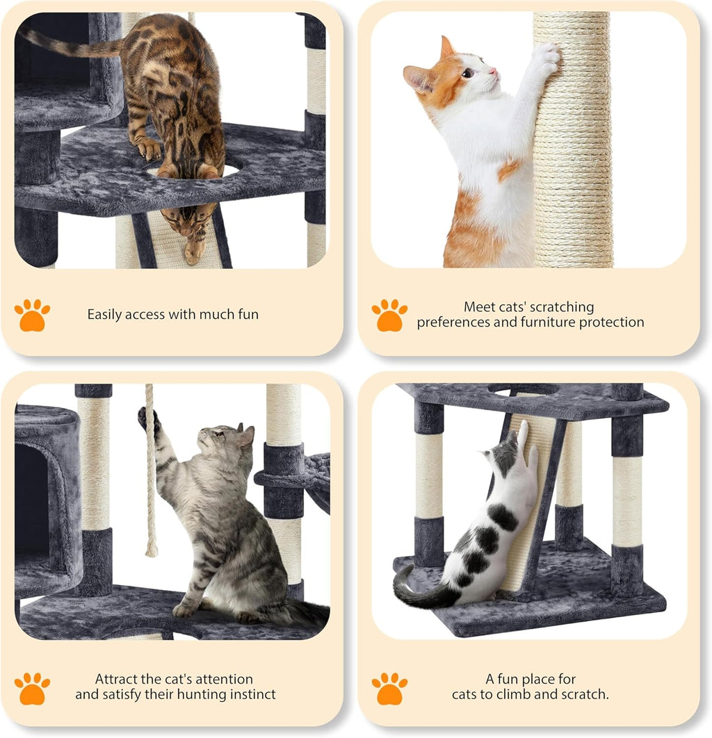 Multi-Level Cat Trees Cat Towers 79In Cat Tree for Indoor Cats with Sisal-Covered Scratching Posts, Plush Perches and Stable Condo for Kittens, Cats and Pets, Dark Gray