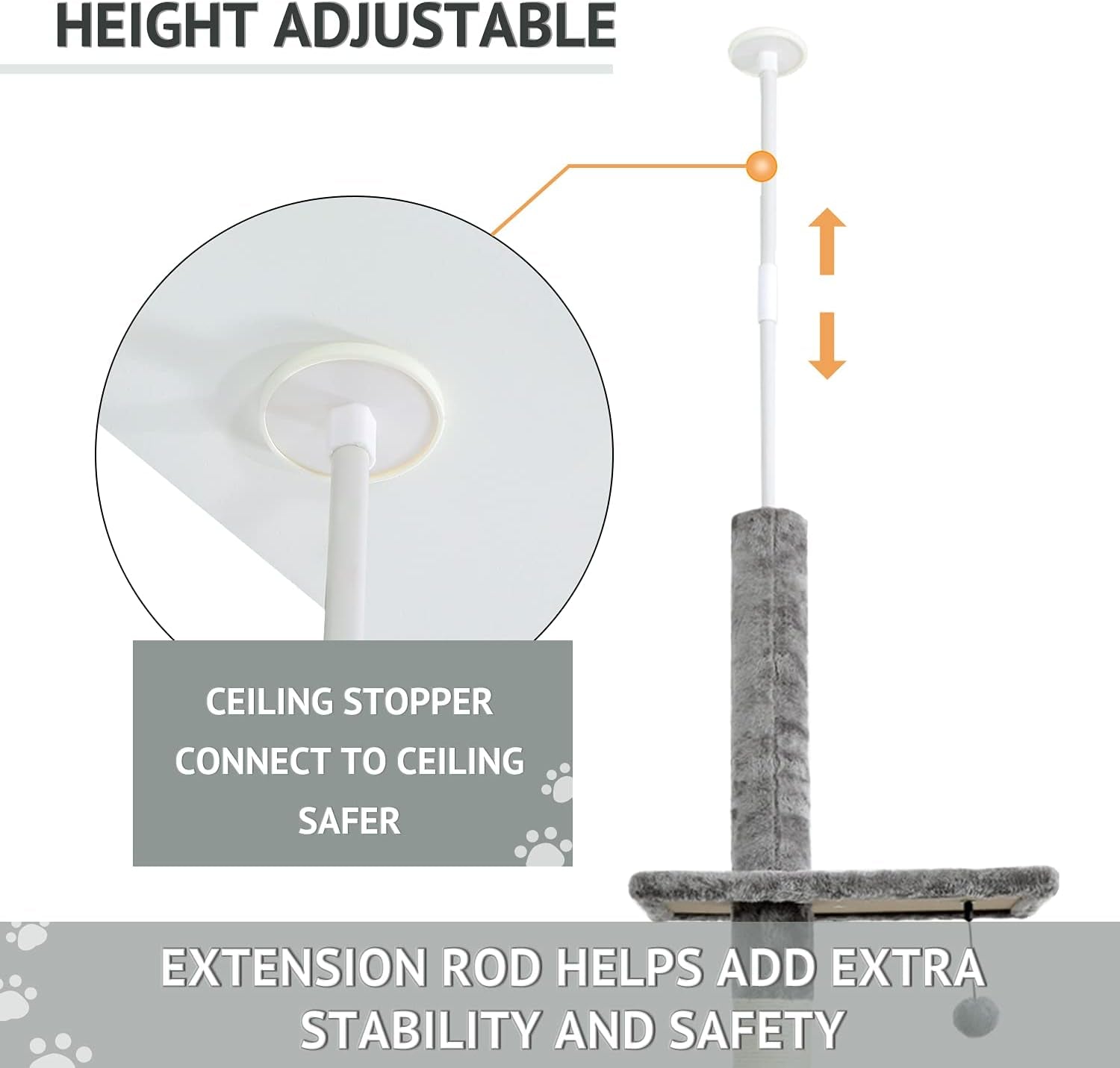 Cat Tower 5-Tier Floor to Ceiling Cat Tree Height Adjustable(95-107 Inches), Tall Cat Climbing Tree Featuring with Scratching Post, Cozy Bed,Interactive Ball Toy for Indoor Cats/Kitten(Grey