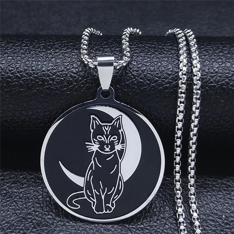 Pagan Wiccan Pentagram Cat Stainless Steel Necklace Men/Women Witchcraft Necklaces Ouija Jewelry Joyas N8110S02