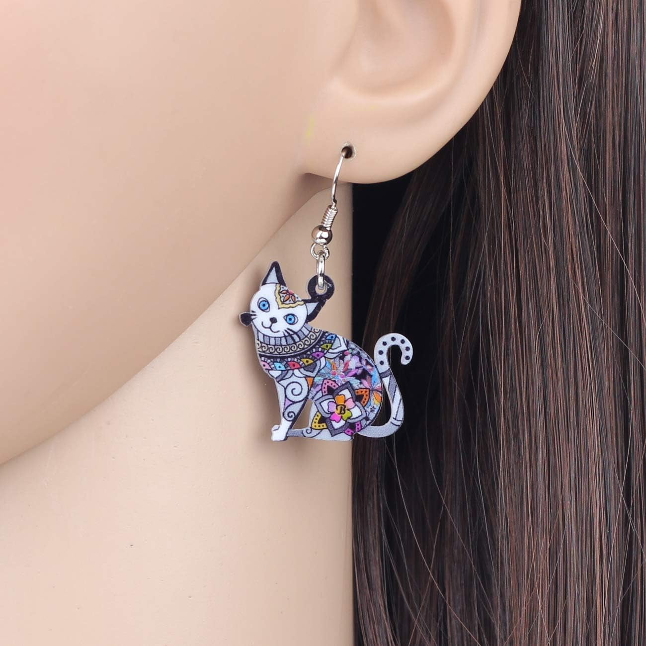 Acrylic Drop Dangle Cat Earrings Pets Novelty Funny Gift for Women by the