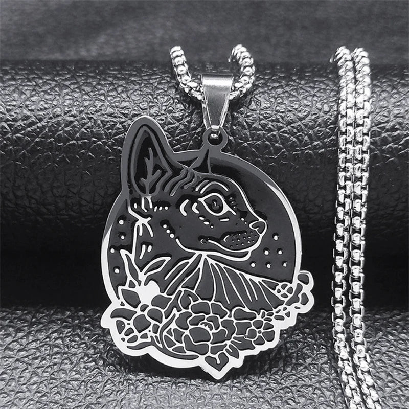 Pagan Wiccan Pentagram Cat Stainless Steel Necklace Men/Women Witchcraft Necklaces Ouija Jewelry Joyas N8110S02