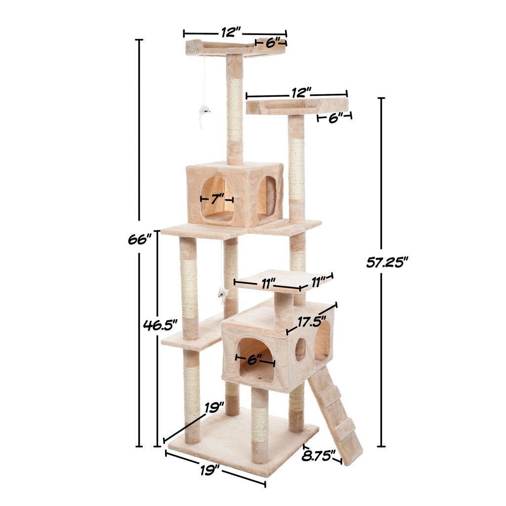 Cat Tree with Perches, Condos, Scratch Posts, and Toys (Beige)