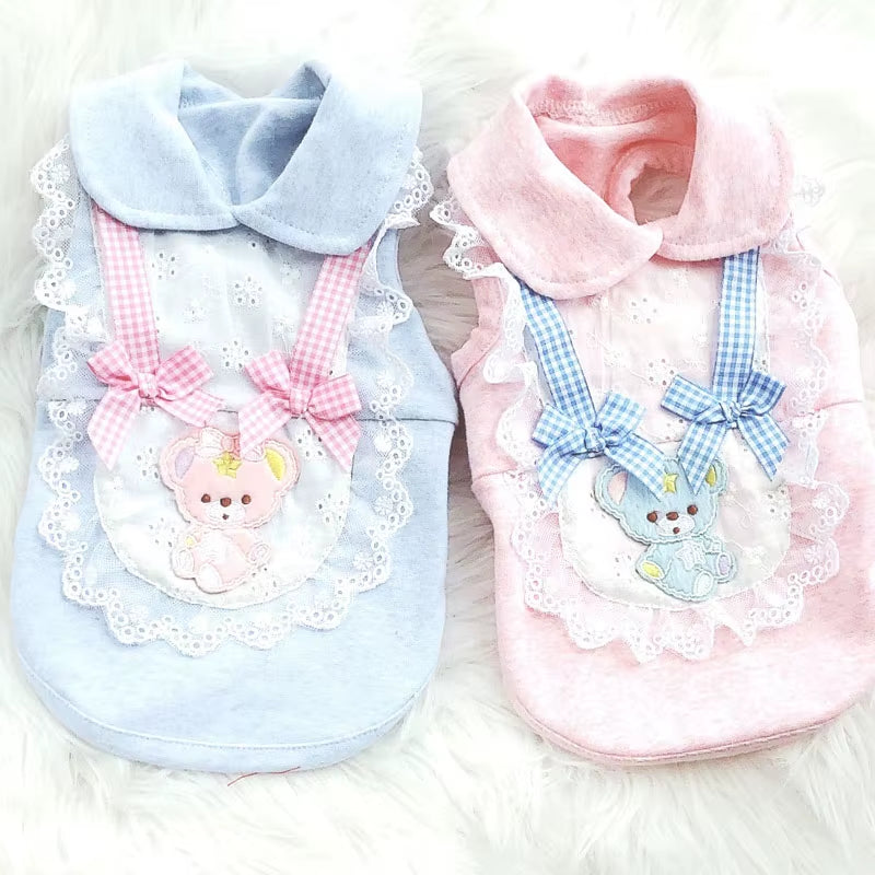 Luxury Plaid Vest Hoodies for Small Dogs Pink Blue Lapel Short Sleeve Elegant Dog Clothes Puppy Cat Shirt Chihuahua Clothing XL