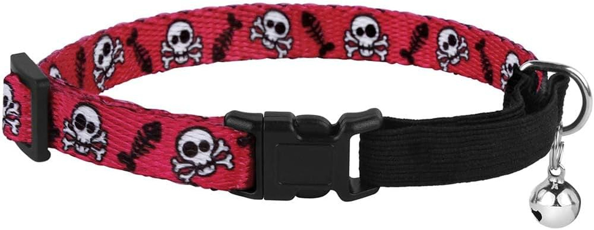 Skull Cat Collar Breakaway with Bell Pack of 2 PCS, Adjustable Kitten Collar for Cats Safety Elastic Strap Black Pink Orange Green Blue Red (Red-Black)