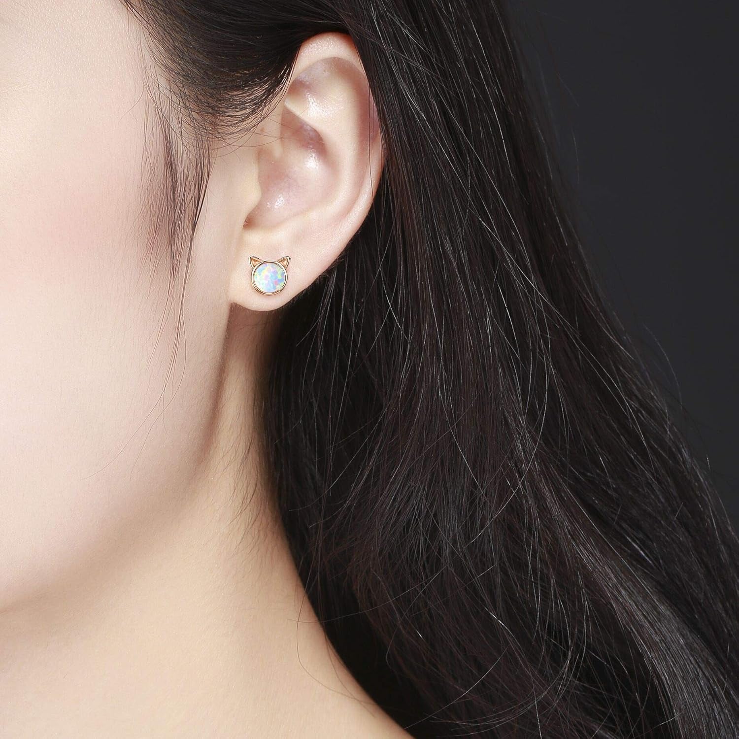 925 Sterling Silver Hypoallergenic Celestial Cute Animal Opal Stud Earrings for Women with Gifts Box