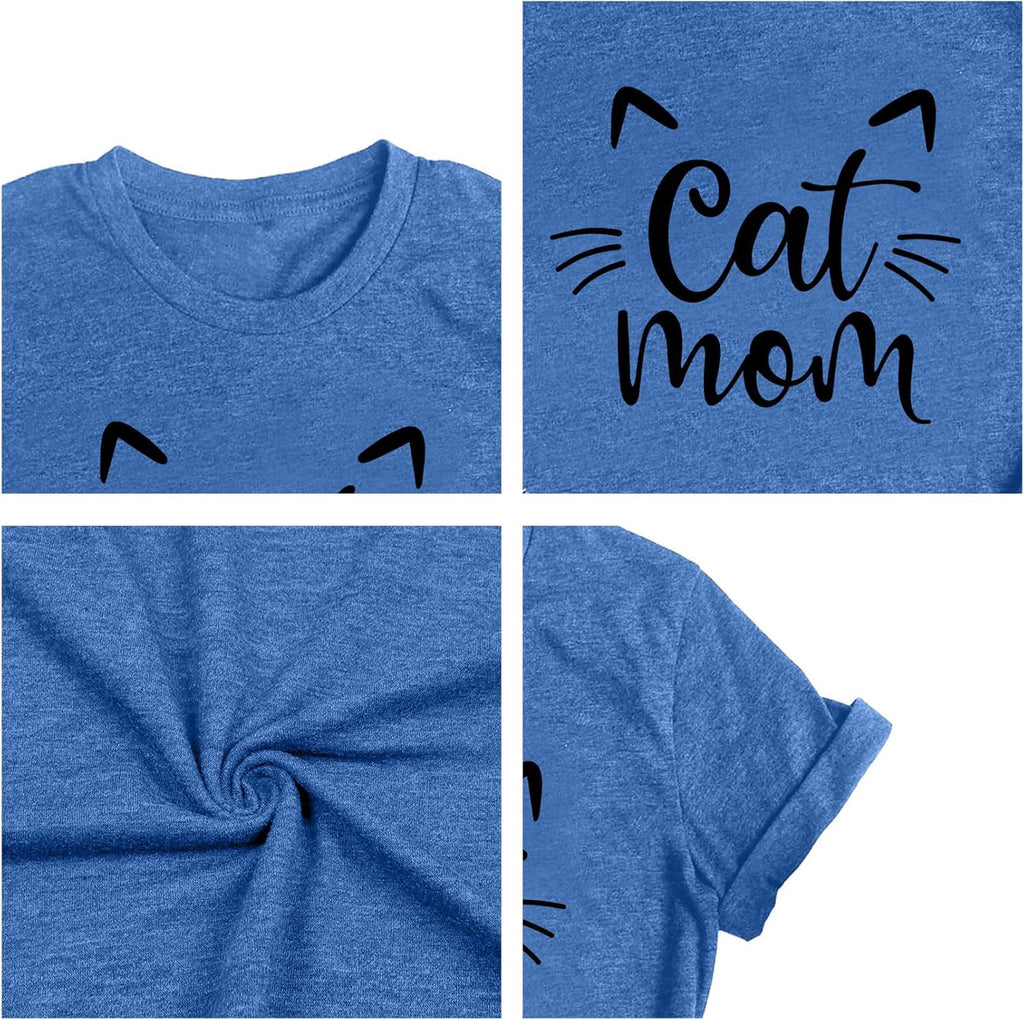 Cat Mom Shirts for Women Cat Mama T-Shirts Pet Lover Gifts Shirts Funny Cat Graphic Tees Shirts