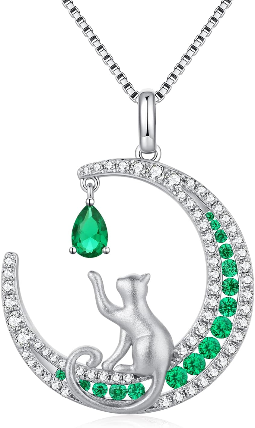 Lovely Cat Necklace for Women - Sterling Silver Cat Pendant with Cubic Zirconia