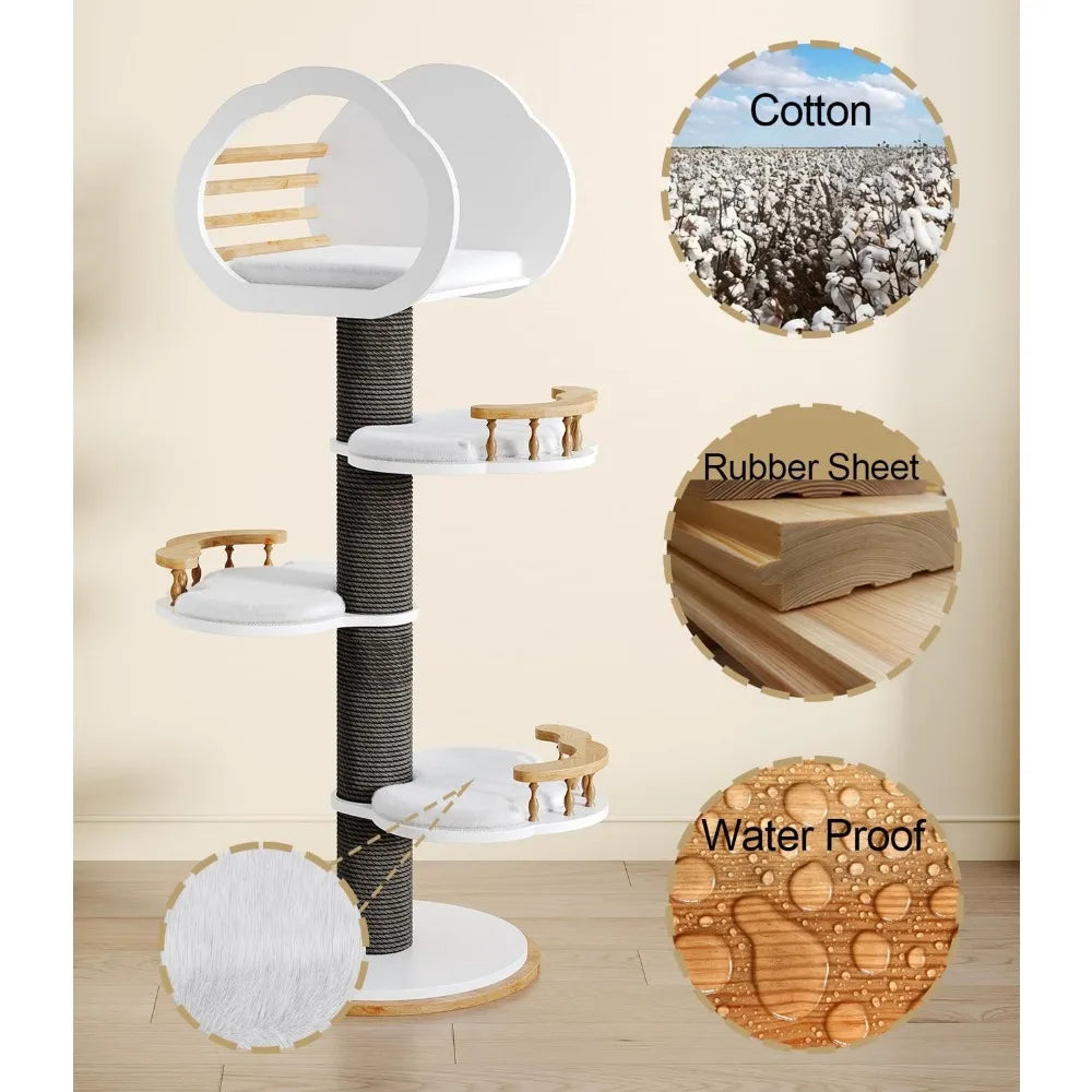 Cat Tree Modern, Extra Large Solid Wooden Cat Tower, 54" Tall Luxury Cat Trees Condo, 5 Level Heavy Duty for Cat Tree Indoor Cat