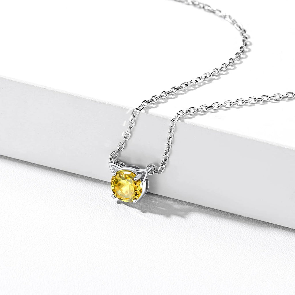 Cute 925 Gift Sterling Silver Kitty Necklace Sweet Cartoon Cat Necklaces Birthstone Jewelry for Girlfriend Daughter Little Sister