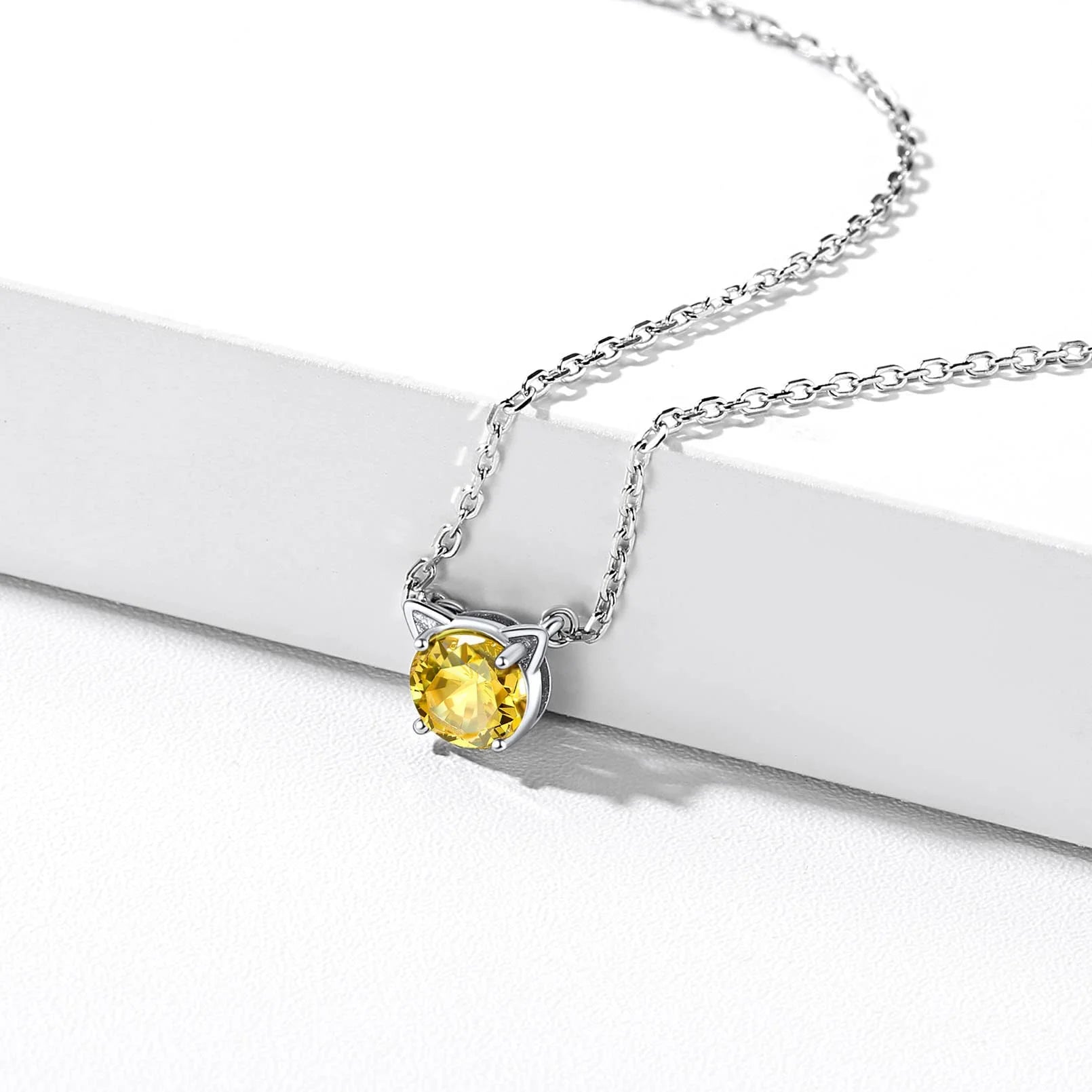 Cute 925 Gift Sterling Silver Kitty Necklace Sweet Cartoon Cat Necklaces Birthstone Jewelry for Girlfriend Daughter Little Sister