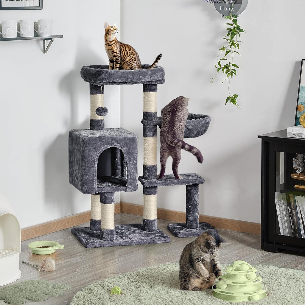 Cat Tree, 38In Cat Tower Condo with Large Padded Perch, Scratching Posts for Indoor Kitten, Furniture, Dark Gray