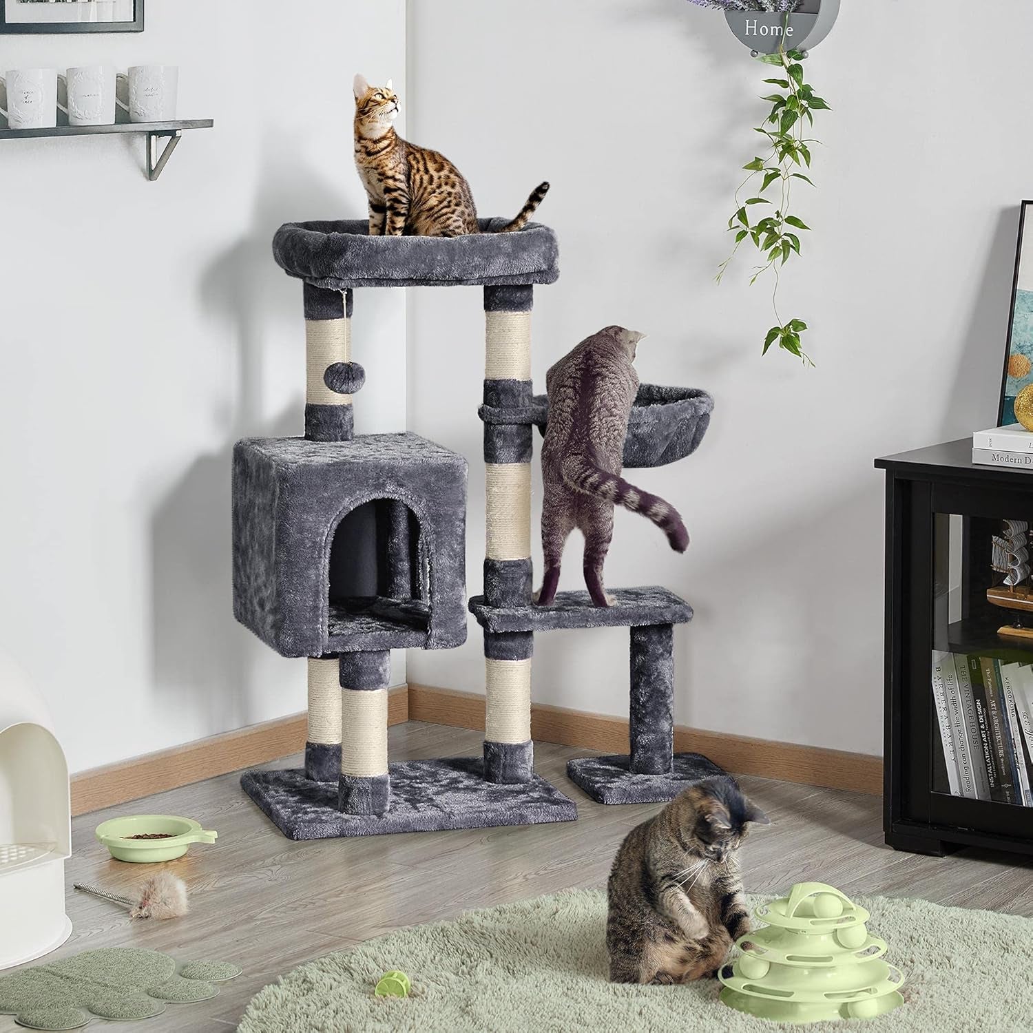Cat Tree, 38In Cat Tower Condo with Large Padded Perch, Scratching Posts for Indoor Kitten, Furniture, Dark Gray