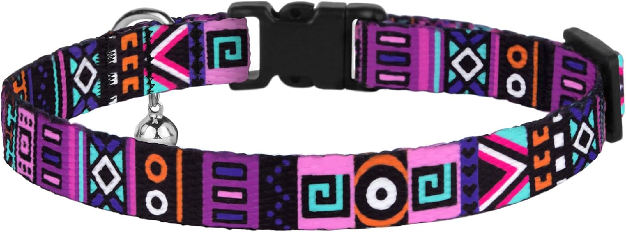 2 PCS Breakaway Cat Collar with Bell Tribal Nylon Pet Collars for Cats Kitten (Pattern 2 + Pattern 3)
