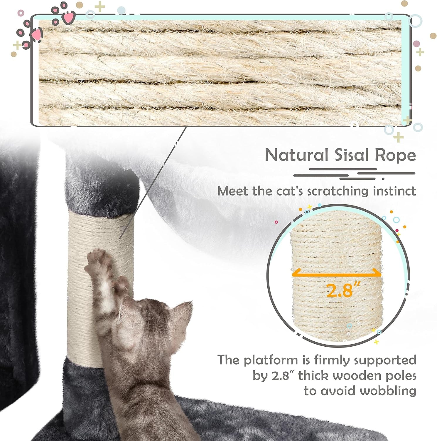 Cat Tree, 38In Cat Tower Condo with Large Padded Perch, Scratching Posts for Indoor Kitten, Furniture, Dark Gray