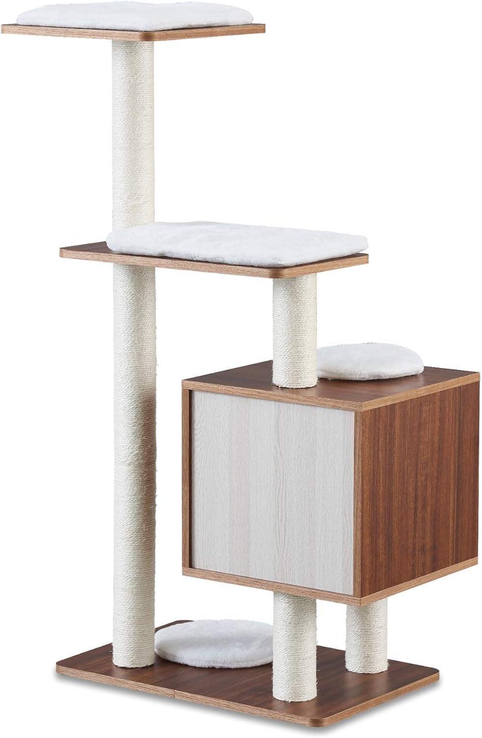 Elegant Wooden Modern Cat Tree Cat Condo Multi-Level Towers Cat Activity Tower with Scratching Posts, with Removable and Washable Mats (Base Tower)