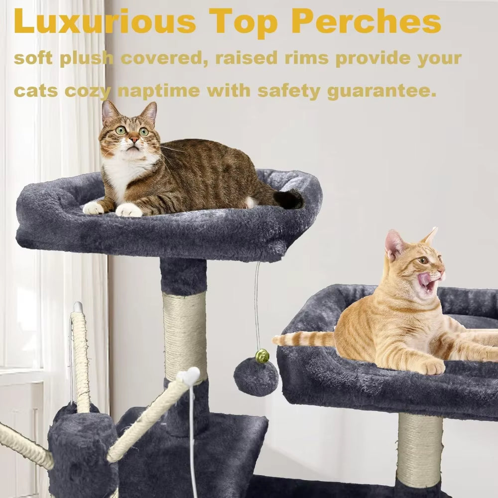 Cat Tree Tower for Indoor Cats,64 Inches Large Multi-Level Cat Activity Center with Condos,Scratching Posts,Removable Fur Ball S