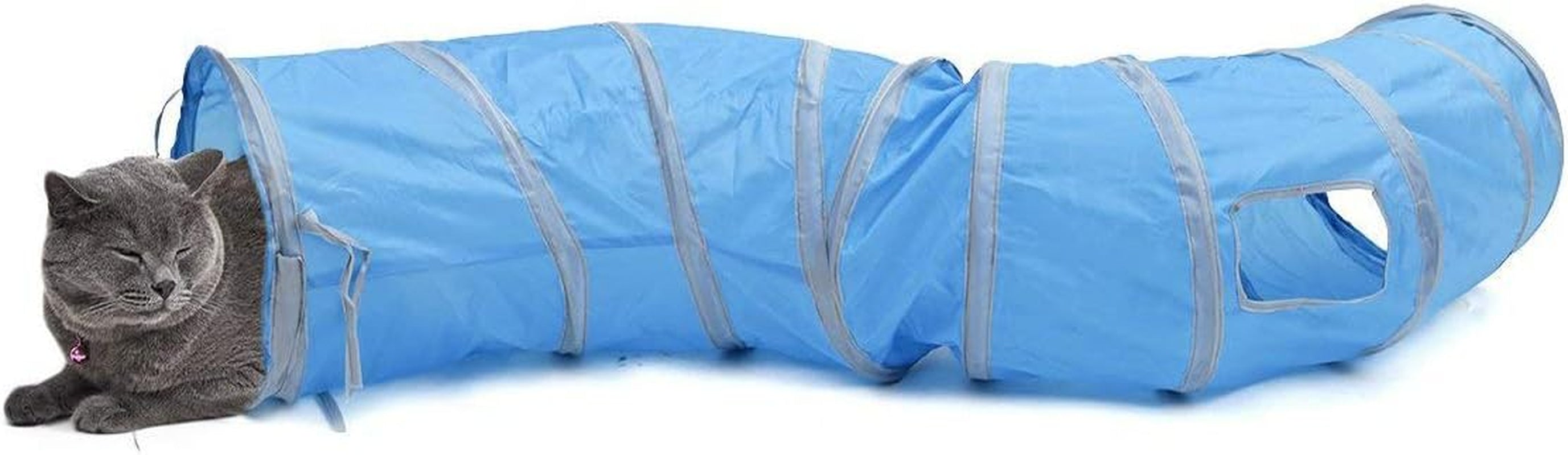 Cat Toys Interactive, Collapsible Tunnel for Bunnies, Kittens, Ferrets and Small Dogs with Two Peek-A-Boo Holes Blue