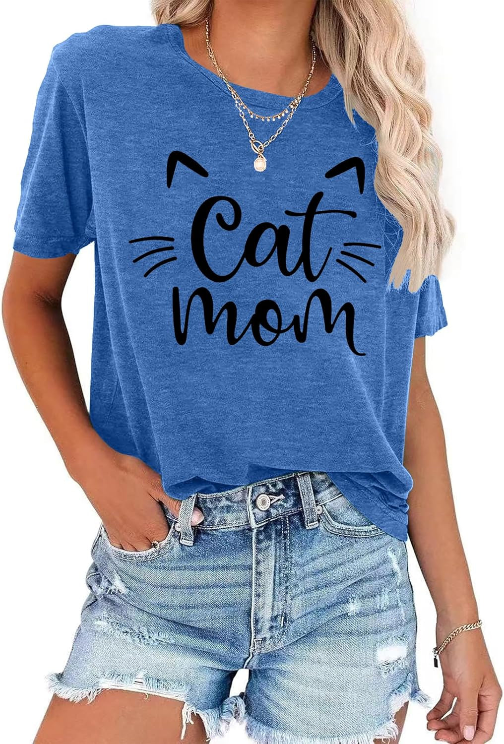 Cat Mom Shirts for Women Cat Mama T-Shirts Pet Lover Gifts Shirts Funny Cat Graphic Tees Shirts