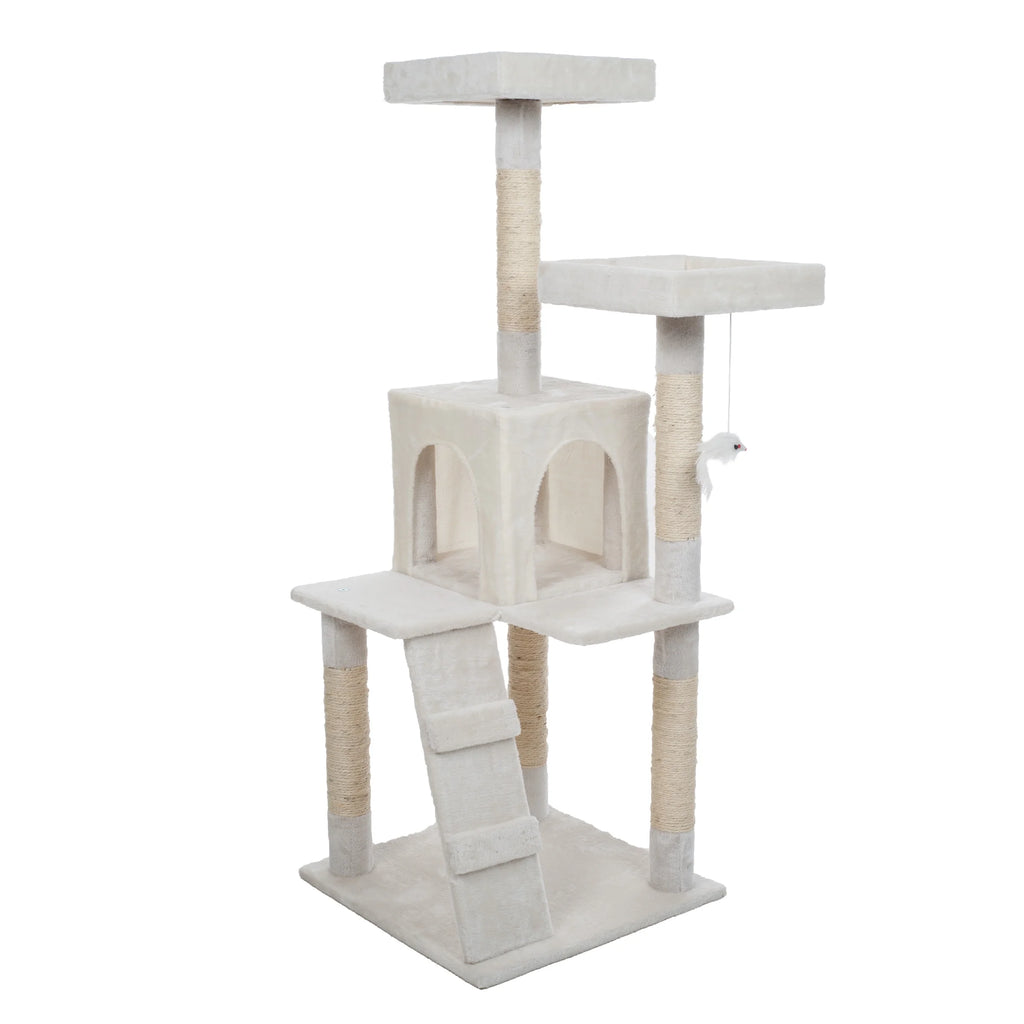 PETMAKER Cat Tree with 2 Perches, Condo, 5 Scratch Posts, and Toy (White)