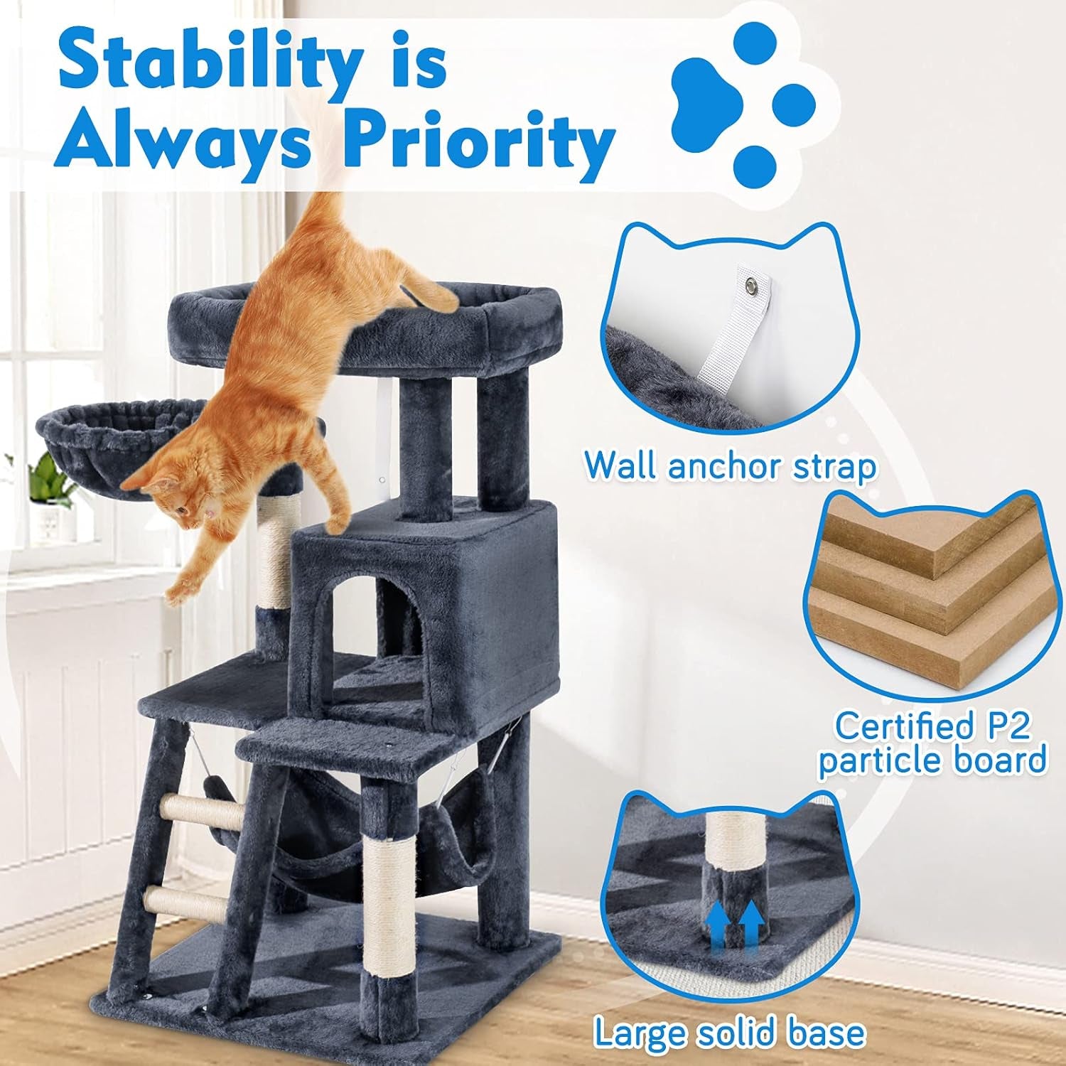 Cat Tree Cat Tower, 39 Inches Multi-Level Cat Tree for Indoor Cats with Cat Condo and Scratching Posts for Kittens Cat Climbing Tower with Plush Perch Kitty Play House for Small Medium Cats