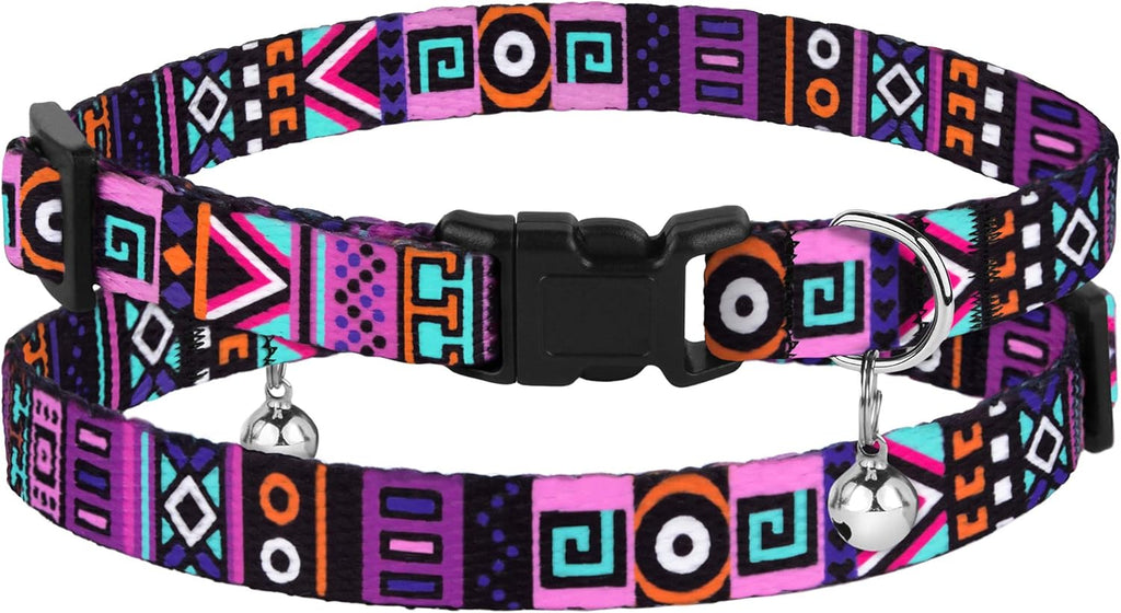 2 PCS Breakaway Cat Collar with Bell Tribal Nylon Pet Collars for Cats Kitten (Pattern 2 + Pattern 3)