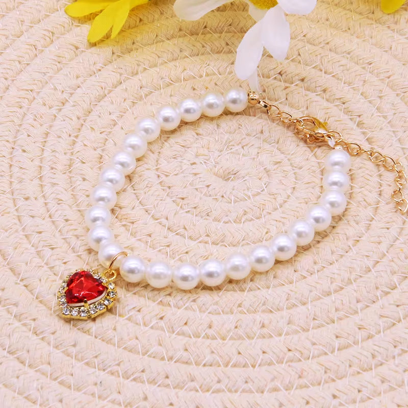 TONG Pet Pearl Collar Dog Princess Necklace Cat Jewelry Cute Collar Puppy Accessories Dog Chain Chihuahua Wedding Jewelry