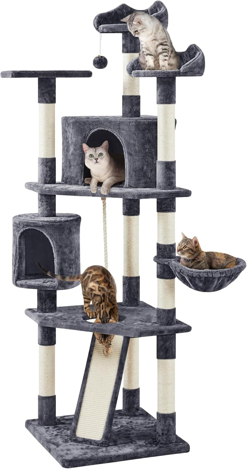 Multi-Level Cat Trees Cat Towers 79In Cat Tree for Indoor Cats with Sisal-Covered Scratching Posts, Plush Perches and Stable Condo for Kittens, Cats and Pets, Dark Gray