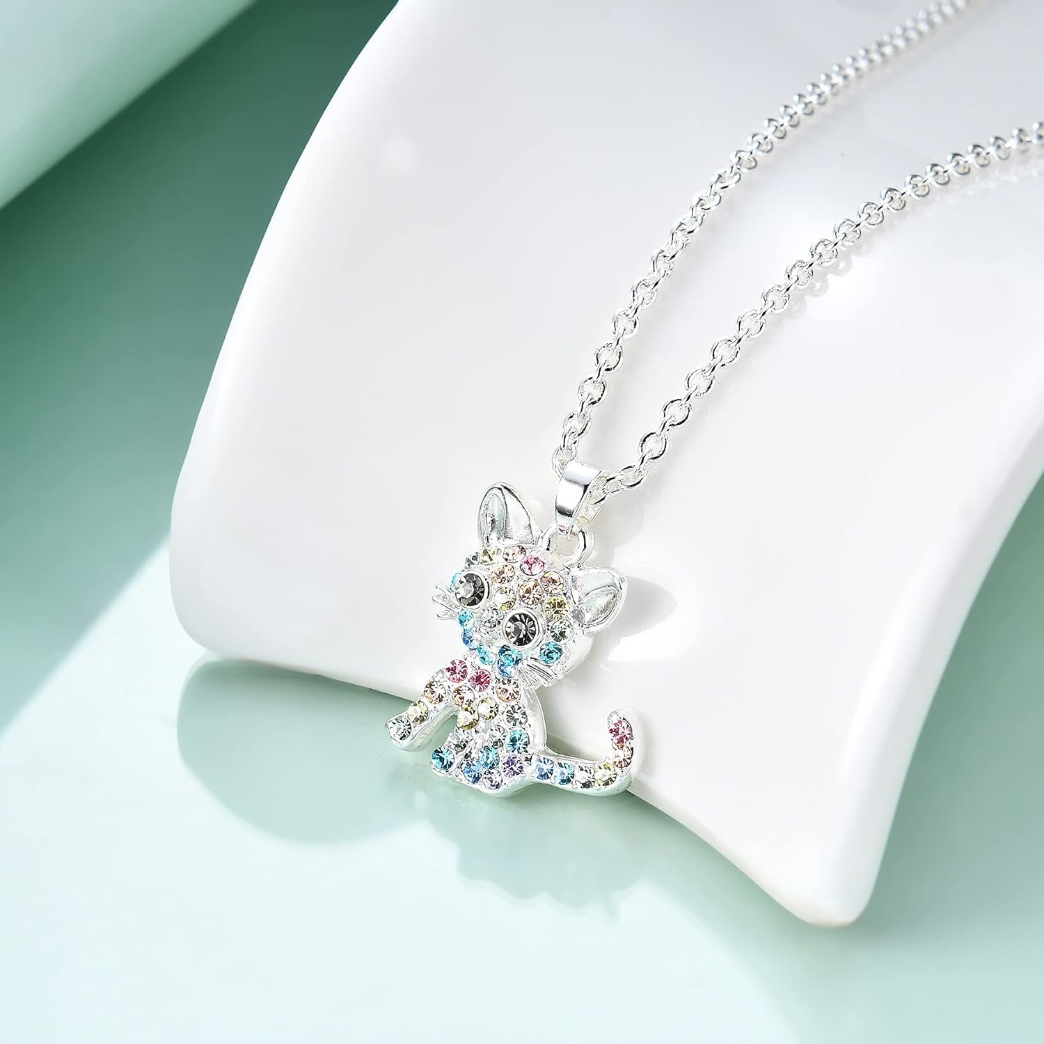 Girls Cat Birthstone Necklace Gifts for Women,Kitty Cats Dog Pendant Necklaces Jewelry for Cat Lovers