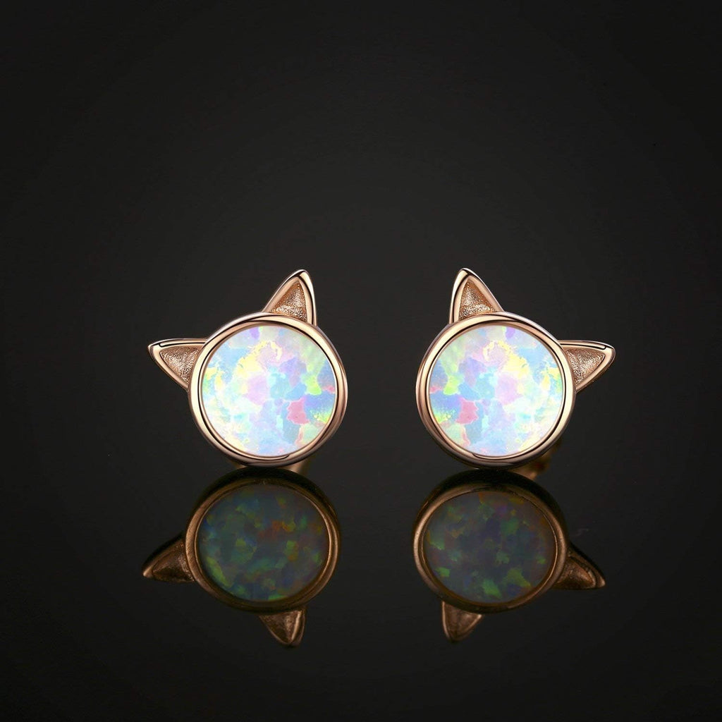 925 Sterling Silver Hypoallergenic Celestial Cute Animal Opal Stud Earrings for Women with Gifts Box